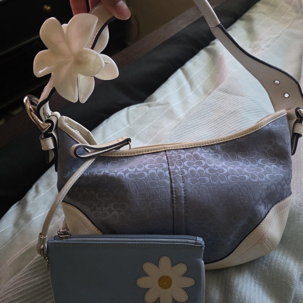 Coach Blue and Cream Shoulder Bag